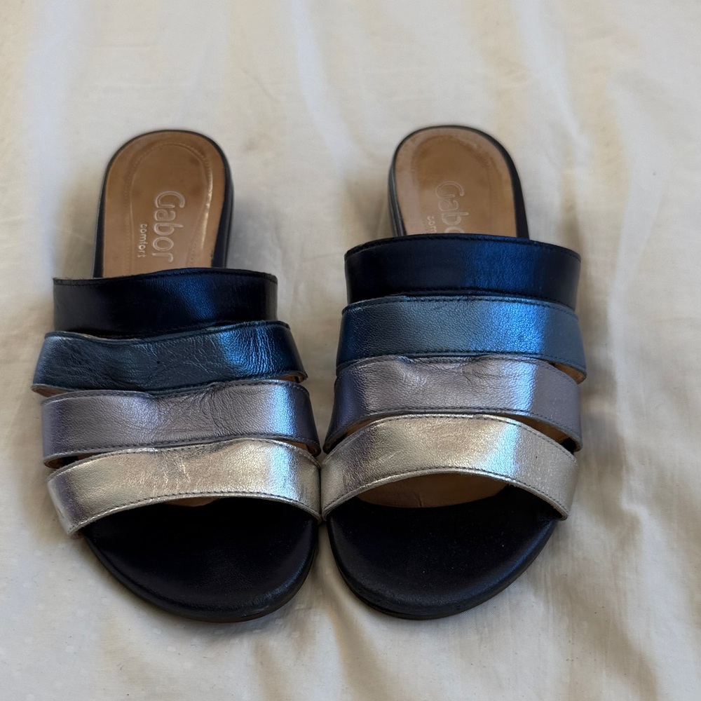 Gabor Women's Black and Metallic Slide Sandals